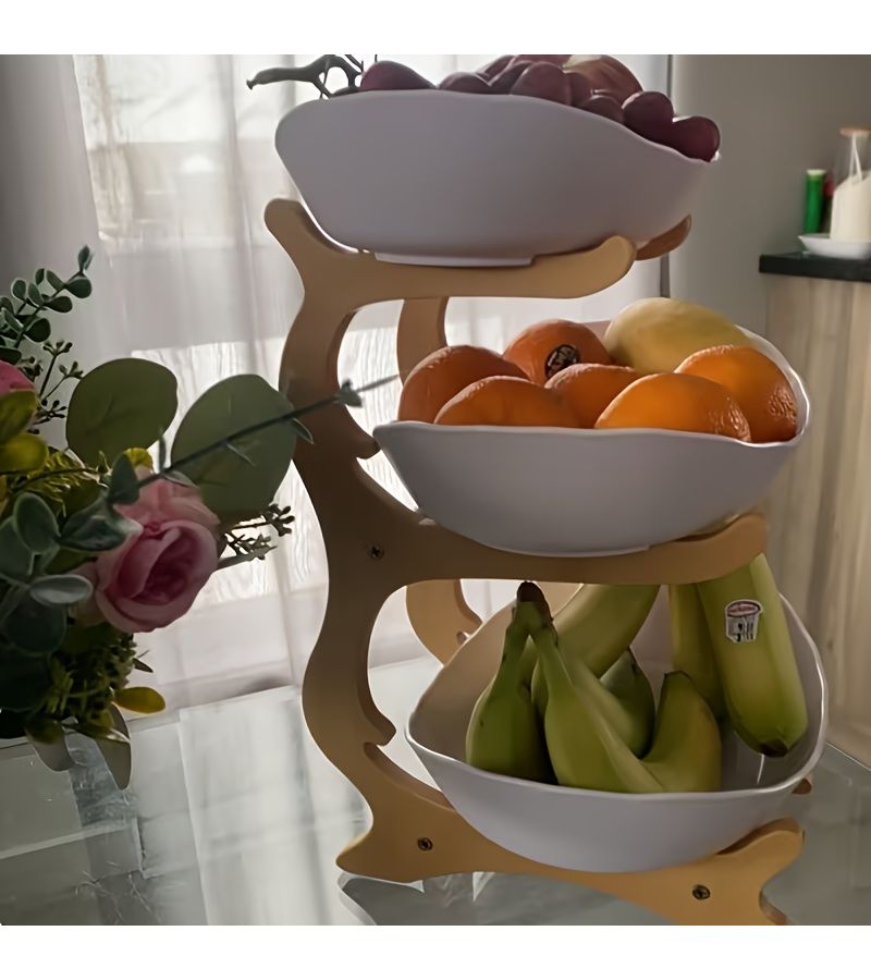 White Three Tier Fruit Vegetable Rack Countertop Storage Space Saving Kitchen Dining Table Organizer - Image 1