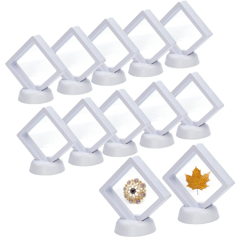 KMOTASUO 3D Floating Display Case Transparent Film 3D Floating Coin Display Frame Holder Stands for Challenge Coin AA Medallions Jewerly Fossils Rocks 275 x 275 x 075 Inches White12Pcs