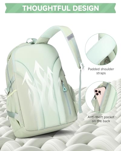 Amythe Girls Backpack with Lunch Box 3Pcs, Waterproof School Bag Set for Teen Elementary Middle School, Multi-Pocket Laptop Bookbag Lightweight, Green - Image 4