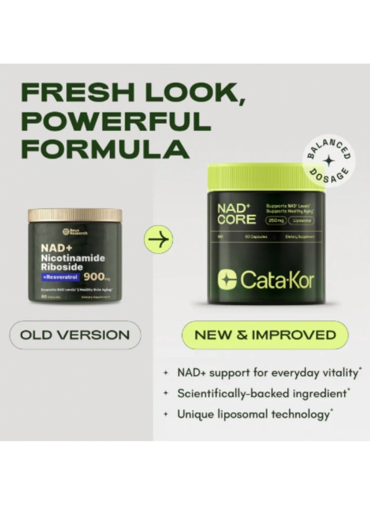 Cata-Kor Liposomal NAD+ 250mg Anti-Aging & Energy Supplement – Supports Focus, Vitality & Healthy Aging, Halal, Non-GMO, Gluten-Free, 60 Capsules - Image 2
