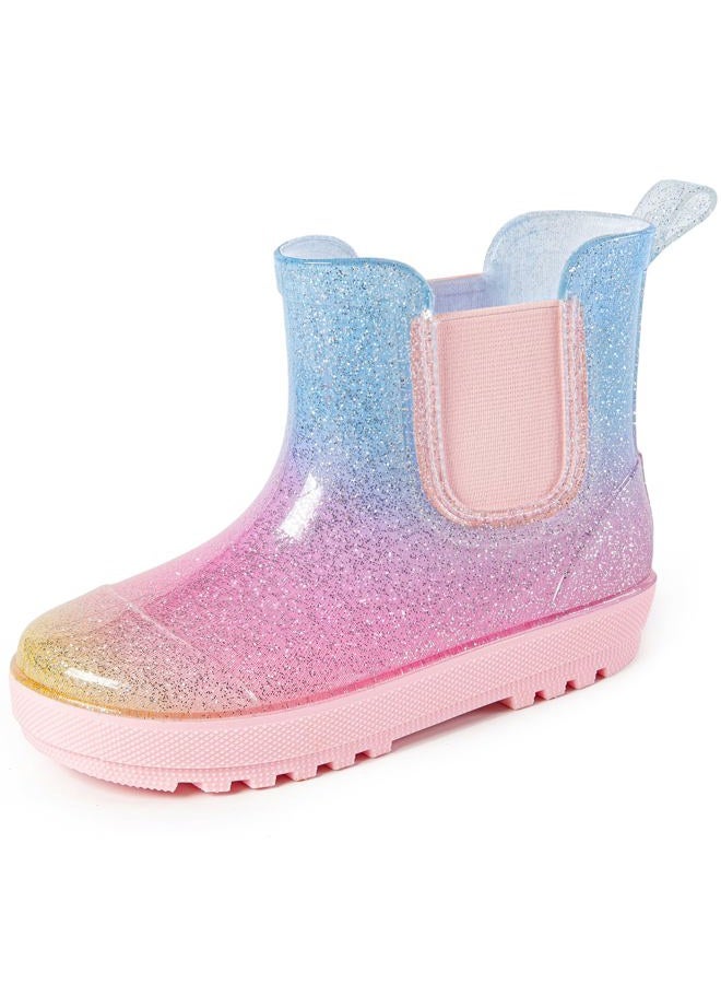 Motasha Chelsea Rain Boots for Girls & Boys, Waterproof Rubber Slip-On with Round Toe, Lightweight Kids Rainboots for Toddler to Big Kids, Outdoor, Farm, Park, Hiking, Glitter Rainbow, 13 Little Kid - Image 1