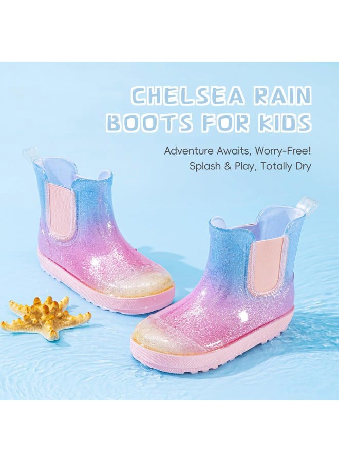 Motasha Chelsea Rain Boots for Girls & Boys, Waterproof Rubber Slip-On with Round Toe, Lightweight Kids Rainboots for Toddler to Big Kids, Outdoor, Farm, Park, Hiking, Glitter Rainbow, 13 Little Kid - Image 5