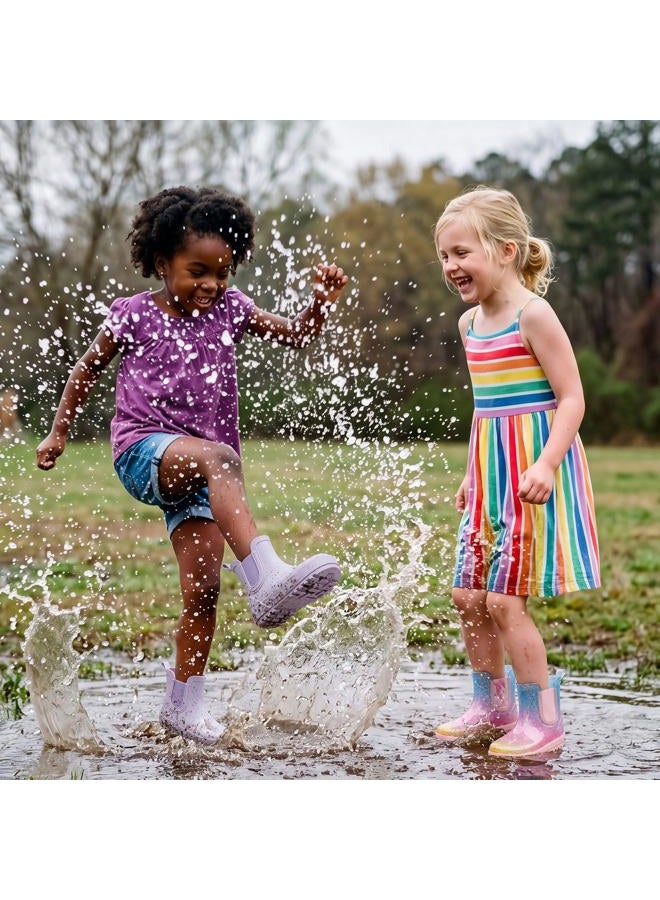 Motasha Chelsea Rain Boots for Girls & Boys, Waterproof Rubber Slip-On with Round Toe, Lightweight Kids Rainboots for Toddler to Big Kids, Outdoor, Farm, Park, Hiking, Glitter Rainbow, 13 Little Kid - Image 3