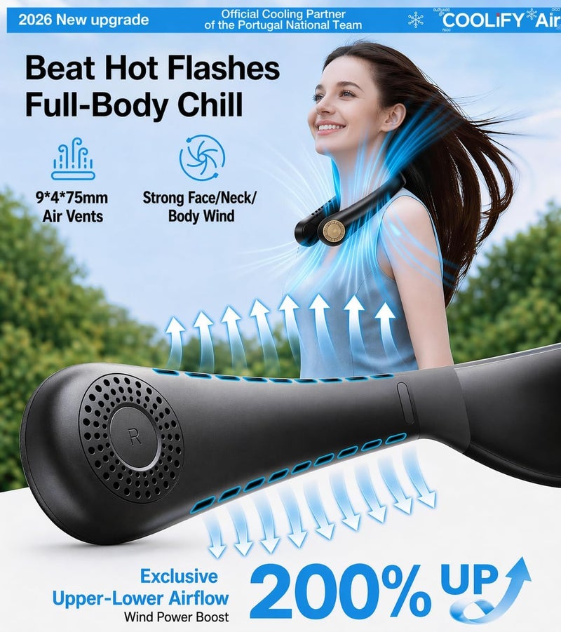 TORRAS COOLiFY Air 2026 Upgraded Neck Fan Air Conditioner, Dual-Airflow Pro Cooling, Ultra Light Portable Fan Rechargeable, Personal Cooling Fan Travel Essentials, Gift for Dad Husband Father, Black - Image 4