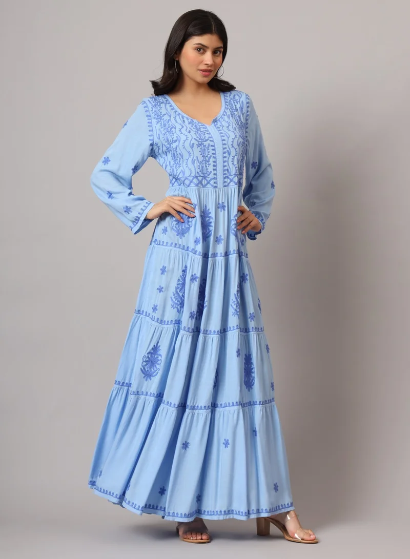 الايا جلابية رايون لكناوي شيكانكاري مطرزة يدوياً-AL3935