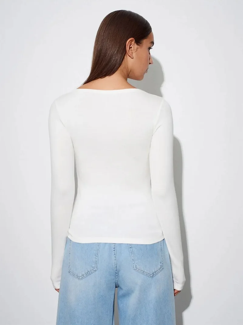 Dilvin DILVIN Women’s Slim-fit Boat Neck Long-sleeve Blouse