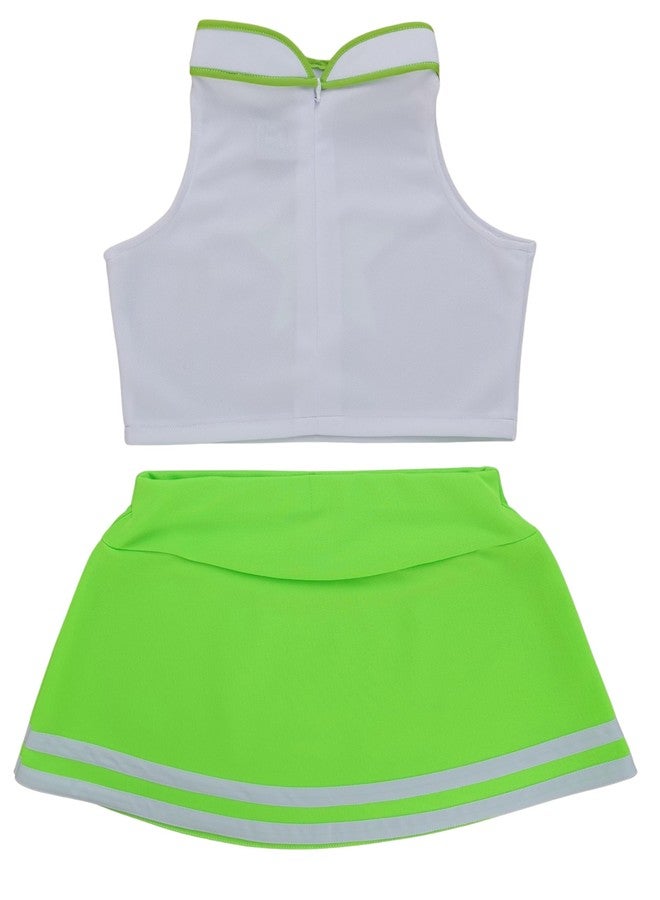 Total 2550 Little Girls' Kids Children Dress Cheerleader Costume Uniform Cheerleading Outfit Halloween Star (Neon Green/White, XL / 10-12) - Image 3
