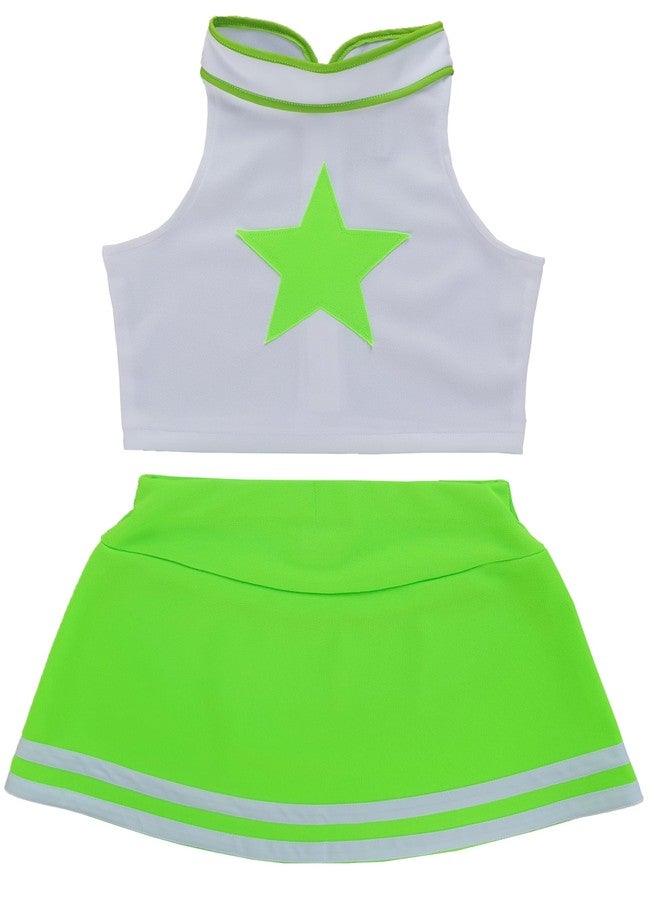 Total 2550 Little Girls' Kids Children Dress Cheerleader Costume Uniform Cheerleading Outfit Halloween Star (Neon Green/White, XL / 10-12) - Image 1