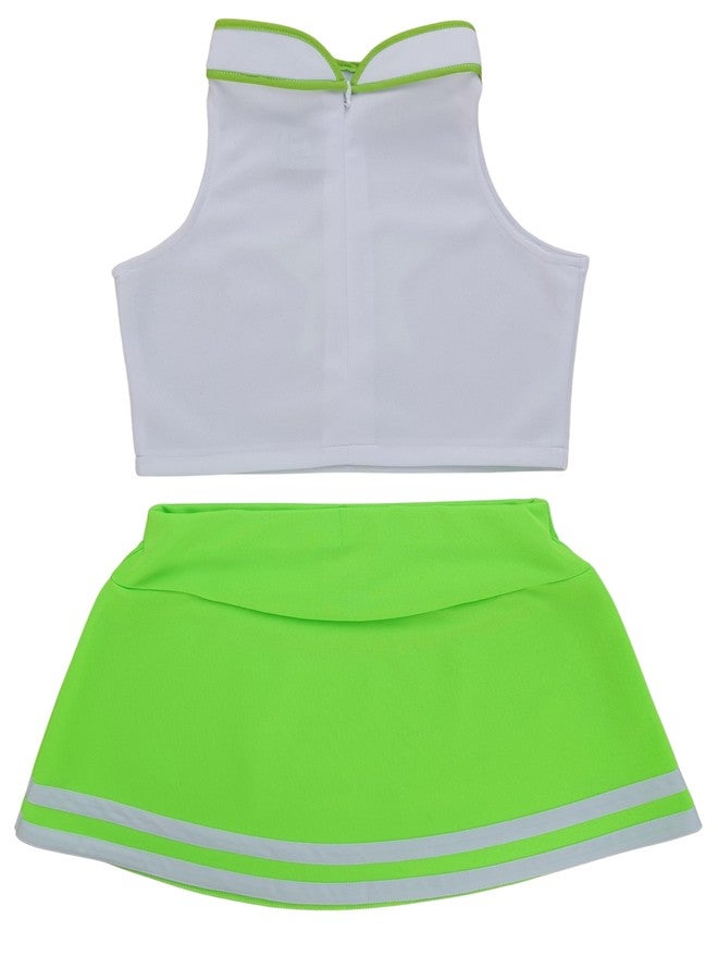 Total 2550 Little Girls' Kids Children Dress Cheerleader Costume Uniform Cheerleading Outfit Halloween Star (Neon Green/White, XL / 10-12) - Image 4