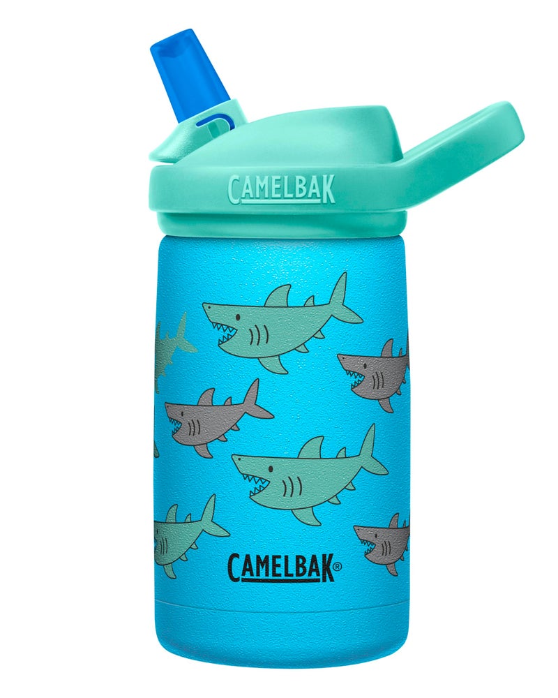 CamelBak eddy+ Kids Water Bottle with Straw, Insulated Stainless Steel - Leak-Proof when Closed, 12oz, School of Sharks - Image 1