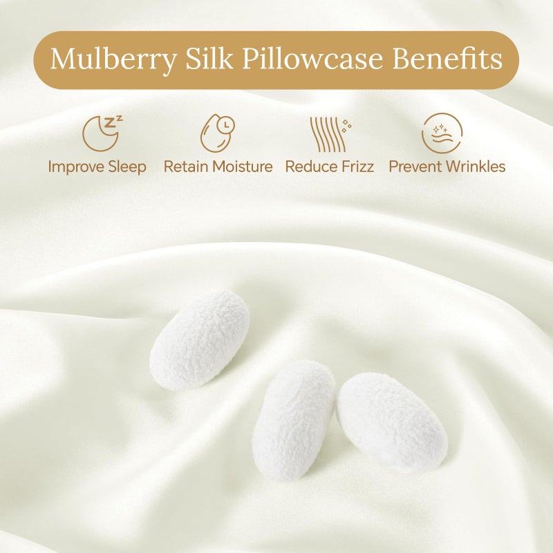 Infiixso Mulberry Silk Pillowcase For Hair And Skin  Silk Pillow Cases Queen Size Set Of 2 With Hidden Zipper 20""X30""  Ultra Smooth And Soft Cooling Pillow Cases For Hot Sleepers(Cream  2 Pack) - Image 2
