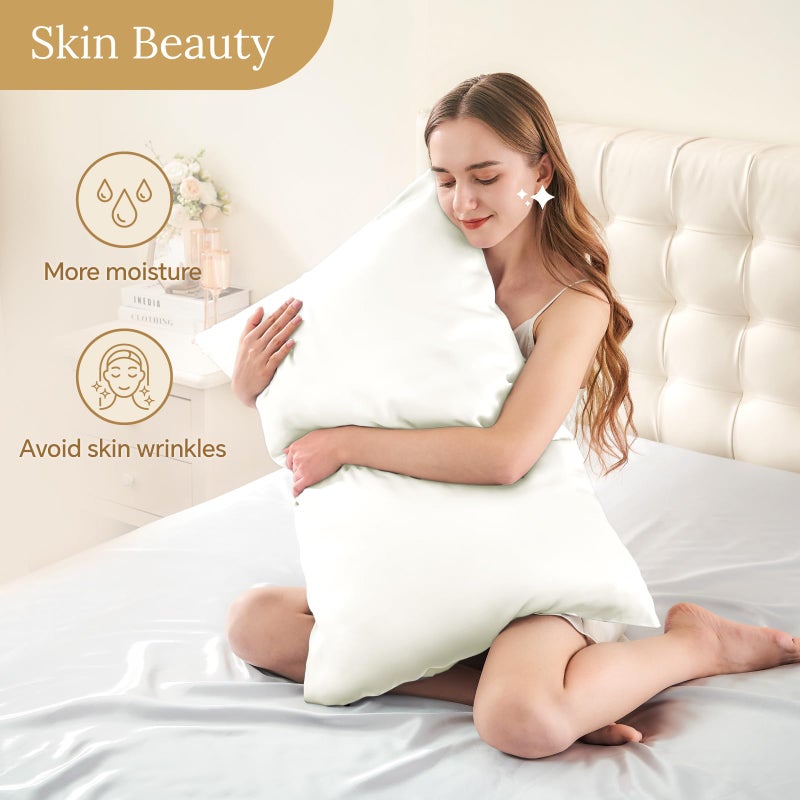 Infiixso Mulberry Silk Pillowcase For Hair And Skin  Silk Pillow Cases Queen Size Set Of 2 With Hidden Zipper 20""X30""  Ultra Smooth And Soft Cooling Pillow Cases For Hot Sleepers(Cream  2 Pack) - Image 3