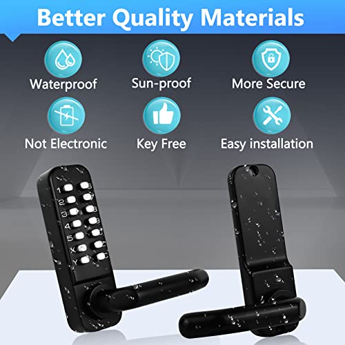 Casmer Upgrade Mechanical Door Lock with Adjustable Deadlatch 2-3/8'' and 2-3/4'',Outdoor Keyless Gate Lock with Handle, Waterproof Mechanical Keypad Door Lock (Black) - Image 5