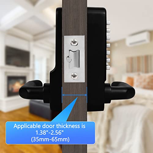 Casmer Upgrade Mechanical Door Lock with Adjustable Deadlatch 2-3/8'' and 2-3/4'',Outdoor Keyless Gate Lock with Handle, Waterproof Mechanical Keypad Door Lock (Black) - Image 2