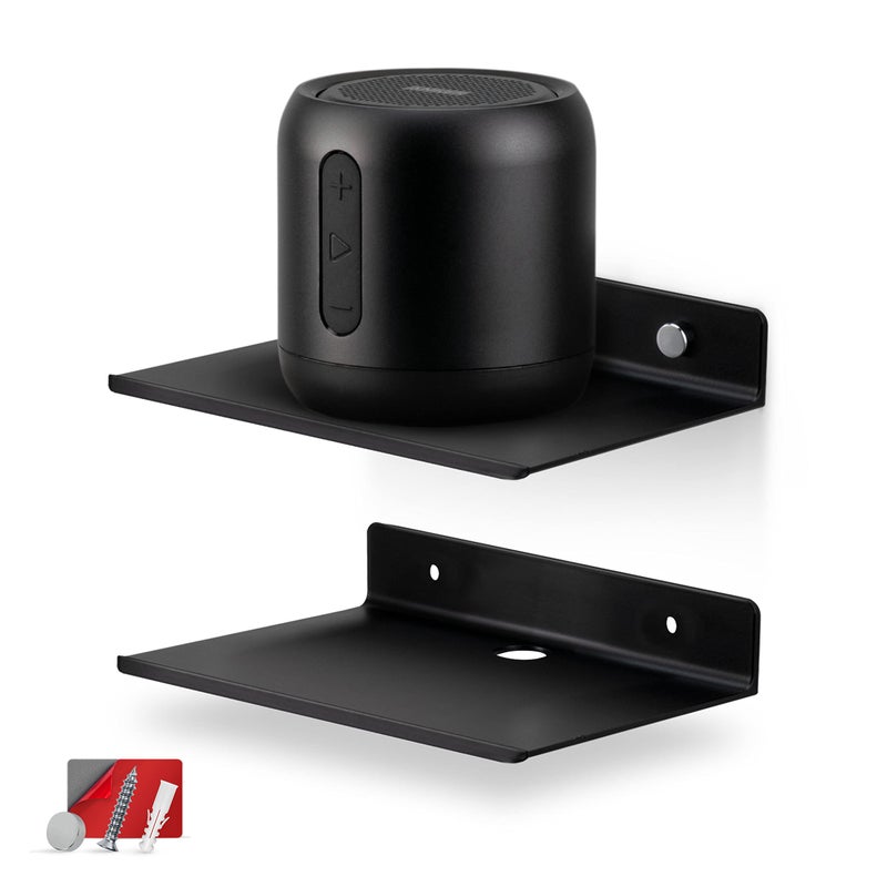 BRAINWAVZ 2Pack 6 Floating Metal Wall Shelf for Books Organizer Speakers Plants Cameras Books Decor Display Storage Routers More Wide Universal Holder Shelf Black