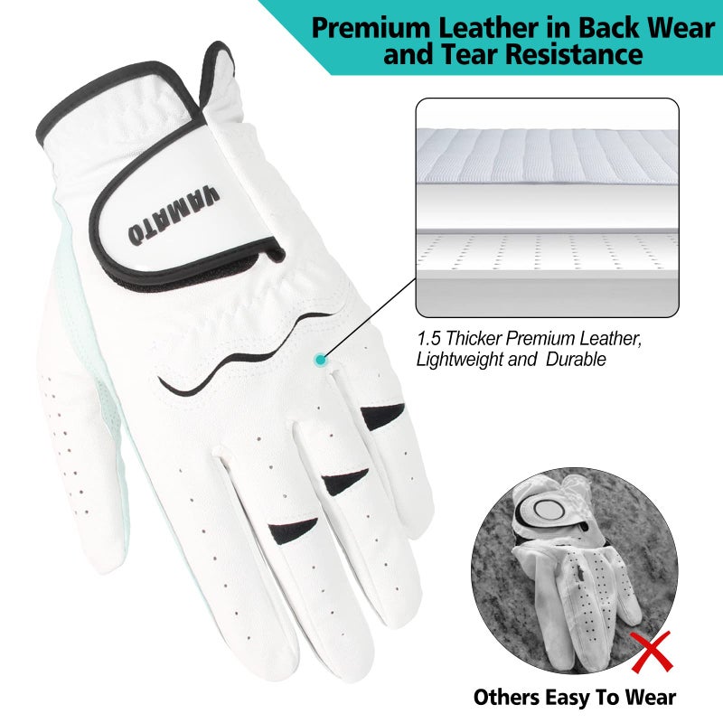 Yamato 3 Pack Men's Golf Gloves - Durable White Cabretta Leather, All Weather, Right Handed, Breathable, Grip Soft Comfortable for Golfers - Image 4