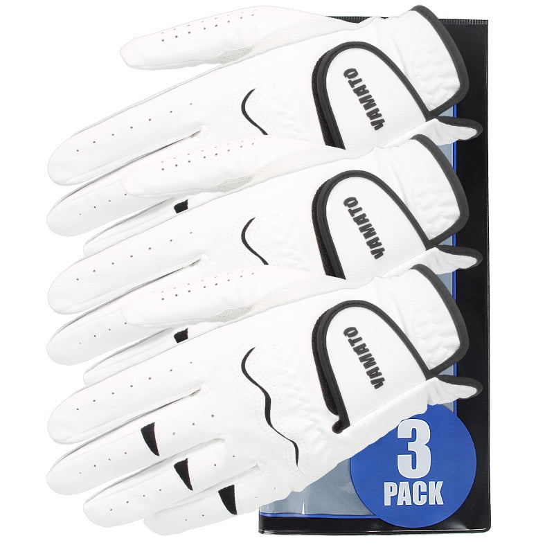 Yamato 3 Pack Men's Golf Gloves - Durable White Cabretta Leather, All Weather, Right Handed, Breathable, Grip Soft Comfortable for Golfers - Image 1