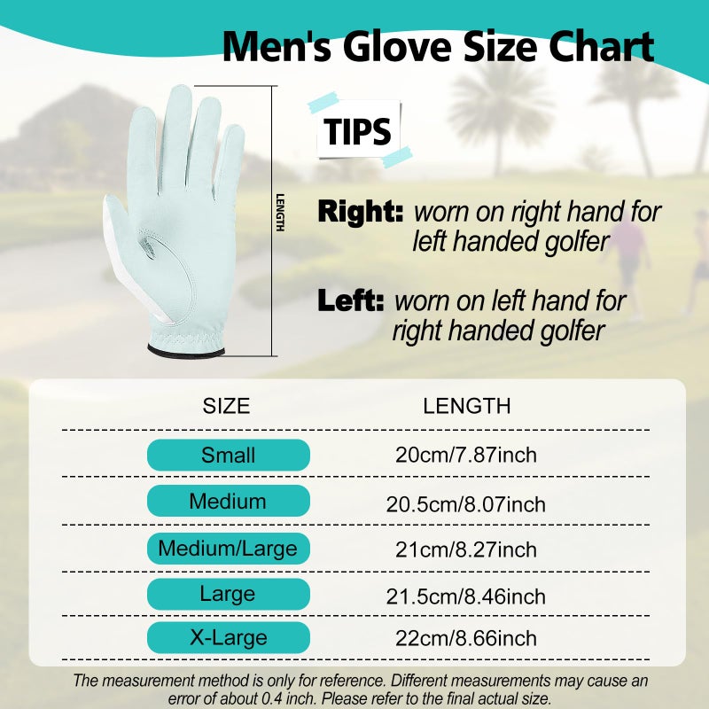 Yamato 3 Pack Men's Golf Gloves - Durable White Cabretta Leather, All Weather, Right Handed, Breathable, Grip Soft Comfortable for Golfers - Image 5