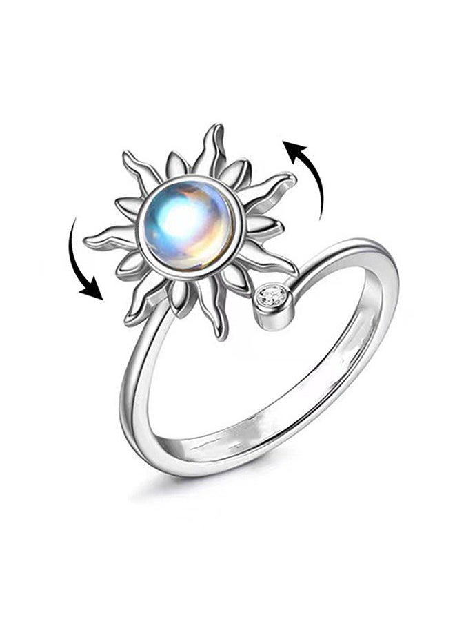 Beyond Moonstone Diamonds Ring, Anti Fading Titanium Silver Plated Ruby Ring, Luxury Ring for Women (Silver)  - Image 1