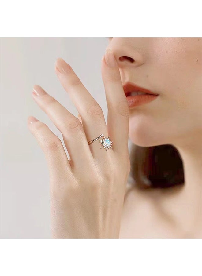 Beyond Moonstone Diamonds Ring, Anti Fading Titanium Silver Plated Ruby Ring, Luxury Ring for Women (Silver)  - Image 4