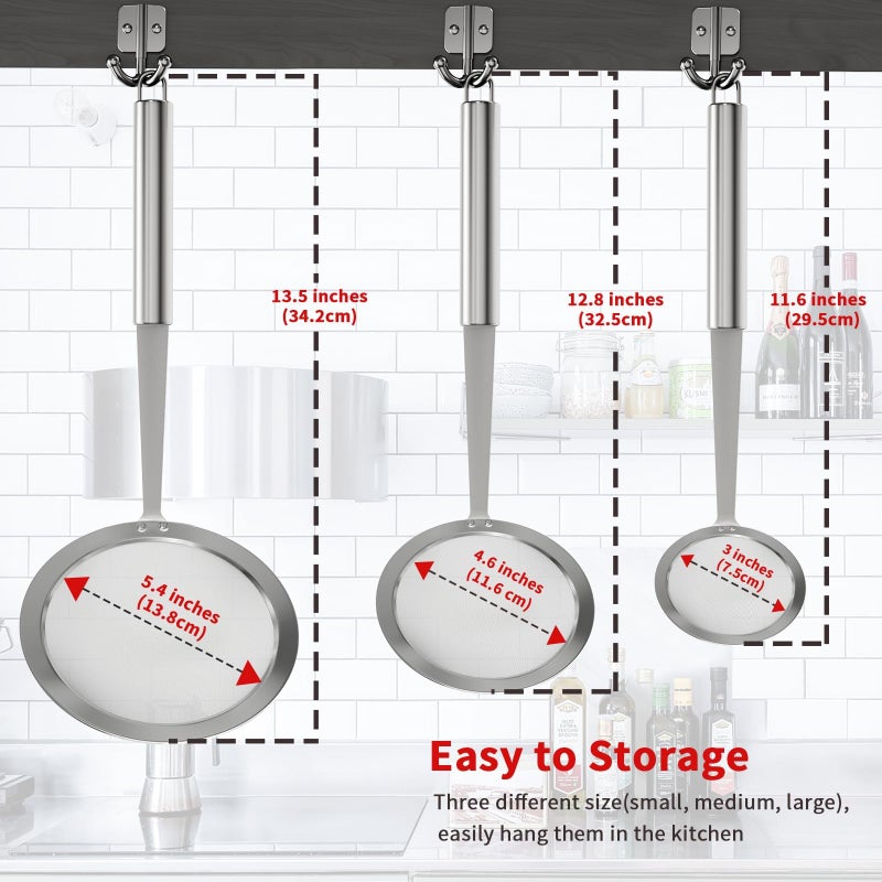 Newness Fine Mesh Skimmer Spoon, Professional 304 Stainless Steel Hot Pot Fat Strainer for Oil Filter Skimming Grease and Foam, Durable Multi-Functional Kitchen Cooking Mesh Food Strainer Ladle-3 Pack - Image 2
