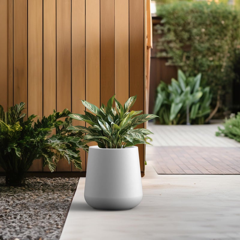 Kante 9.8-Inch Dia Round Concrete Garden Pot with Drainage Hole & Rubber Plug - Indoor/Outdoor Lagre Plant Pot for Home, Garden, Patio, White - Image 5