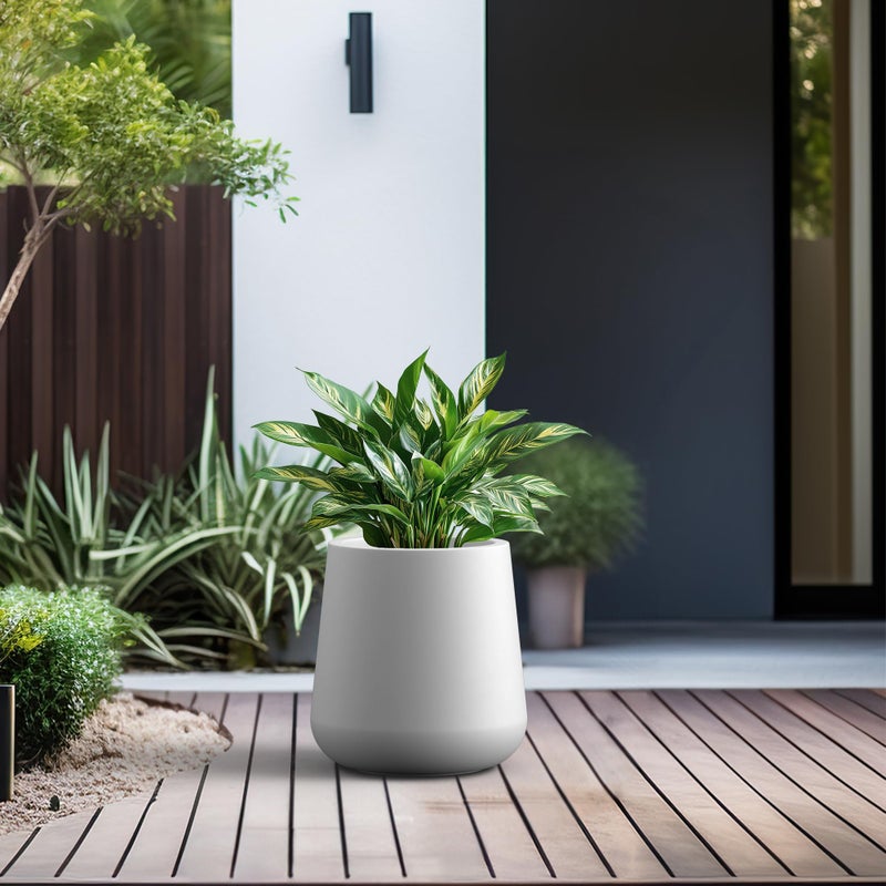 Kante 9.8-Inch Dia Round Concrete Garden Pot with Drainage Hole & Rubber Plug - Indoor/Outdoor Lagre Plant Pot for Home, Garden, Patio, White - Image 4
