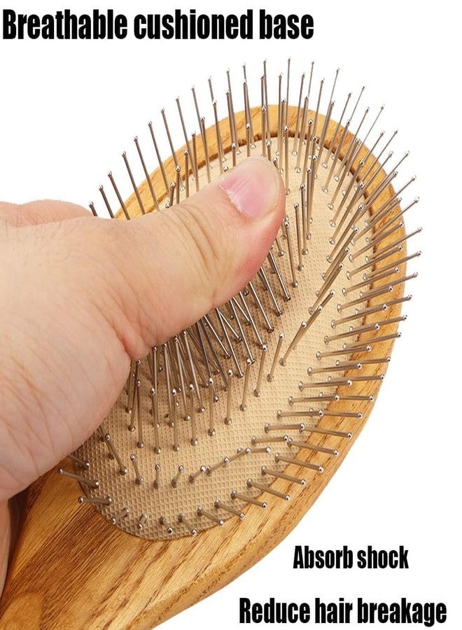 امزجير فرشاة شعر خشبية من Amzgear، فرشاة فك تشابك وتدليك بشعيرات معدنية مضادة للكهرباء الساكنة، مثالية لجميع أنواع الشعر الرطب والجاف للاستخدام اليومي للنساء والرجال والأطفال (شعيرات معدنية). - Image 4