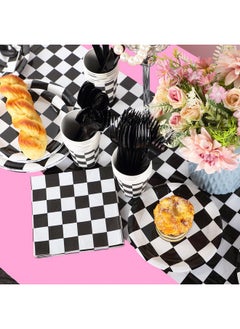 Oudain 162 Pcs Car Birthday Party Supplies For 20 Guests Checkered Racing Party Decorations 2 Checkered Racing Flag Rectangular Tablecloth For Racing Car Christmas Party Dinner Plates (Pink)  - Image 3