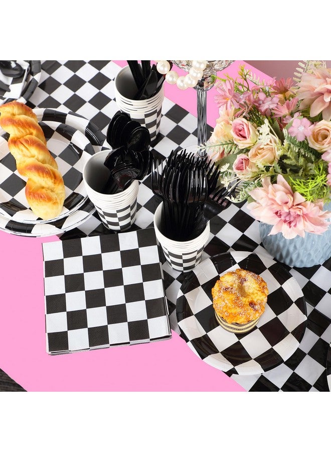 Oudain 162 Pcs Car Birthday Party Supplies For 20 Guests Checkered Racing Party Decorations 2 Checkered Racing Flag Rectangular Tablecloth For Racing Car Christmas Party Dinner Plates (Pink) - Image 3