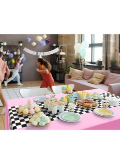 Oudain 162 Pcs Car Birthday Party Supplies For 20 Guests Checkered Racing Party Decorations 2 Checkered Racing Flag Rectangular Tablecloth For Racing Car Christmas Party Dinner Plates (Pink)  - Image 4