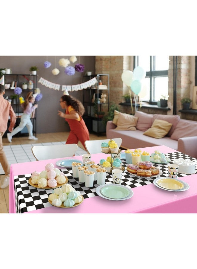 Oudain 162 Pcs Car Birthday Party Supplies For 20 Guests Checkered Racing Party Decorations 2 Checkered Racing Flag Rectangular Tablecloth For Racing Car Christmas Party Dinner Plates (Pink) - Image 4
