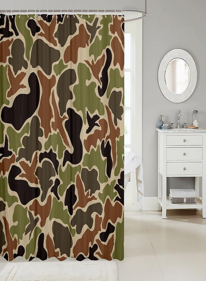 Feelyou Duck Hunter Green Camouflage Hunting Shower Curtain 72"x72" Kids Black Brown Bathroom Shower Curtain Set for Boys Teens Camo Army Bath Curtain Waterproof Wild Kids Bathroom Accessories - Image 2