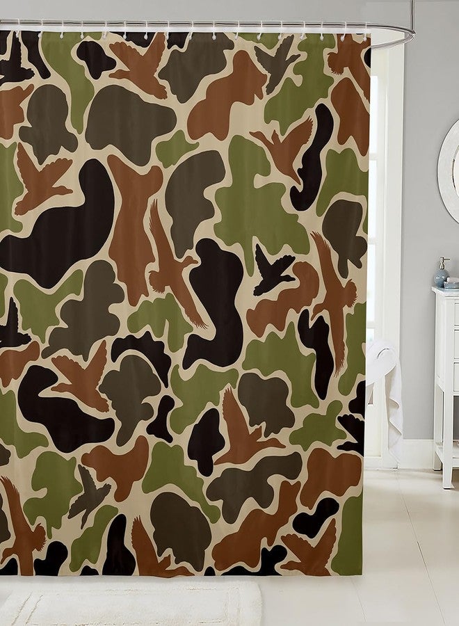 Feelyou Duck Hunter Green Camouflage Hunting Shower Curtain 72"x72" Kids Black Brown Bathroom Shower Curtain Set for Boys Teens Camo Army Bath Curtain Waterproof Wild Kids Bathroom Accessories - Image 1