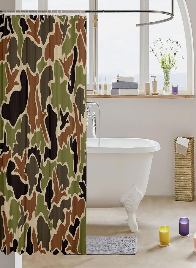 Feelyou Duck Hunter Green Camouflage Hunting Shower Curtain 72"x72" Kids Black Brown Bathroom Shower Curtain Set for Boys Teens Camo Army Bath Curtain Waterproof Wild Kids Bathroom Accessories - Image 3