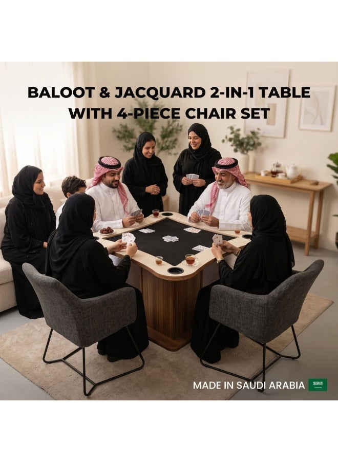 فور بلس طاولة ألعاب "بلوت" و"جاكارو" 2 في 1 تتسع لـ 4 لاعبين مع كراسي للعب العائلي - 97 × 97 × 73 سم (لون أسود) - Image 3