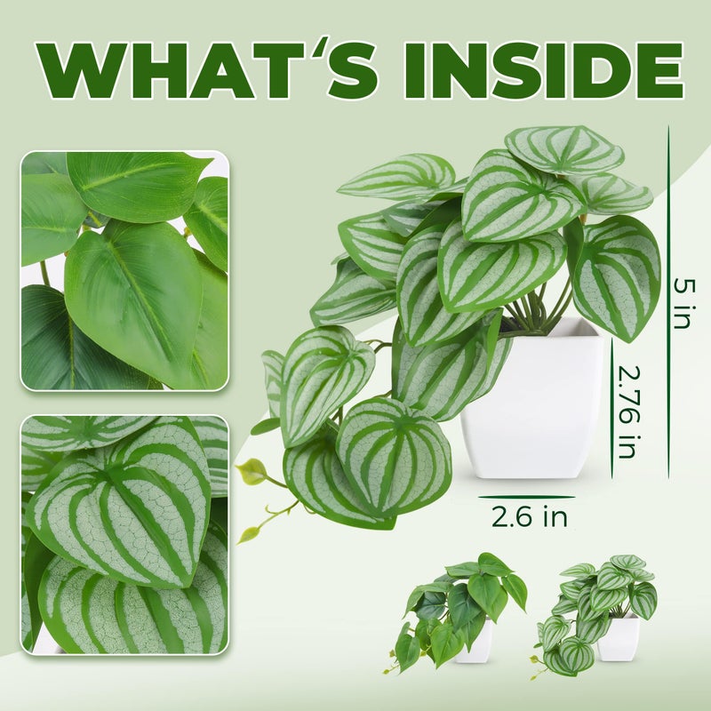 Der Rose 2Pcs Small Fake Plants Artificial Mini Faux Plants for Bathroom Office Desk Shelf Table Accessories Decor Indoor - Image 2