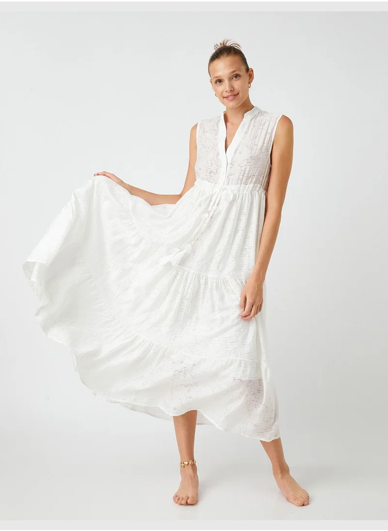 KOTON Şahika Ercümen X Koton - Mandarin Neck Sleeveless Long Dress