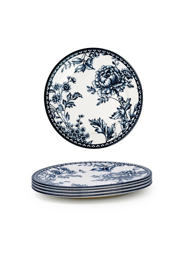 Claytan Rhapsody 8-Inch Dark Blue Floral Pattern Ceramic Salad Plate, White (set of 4) - Image 2