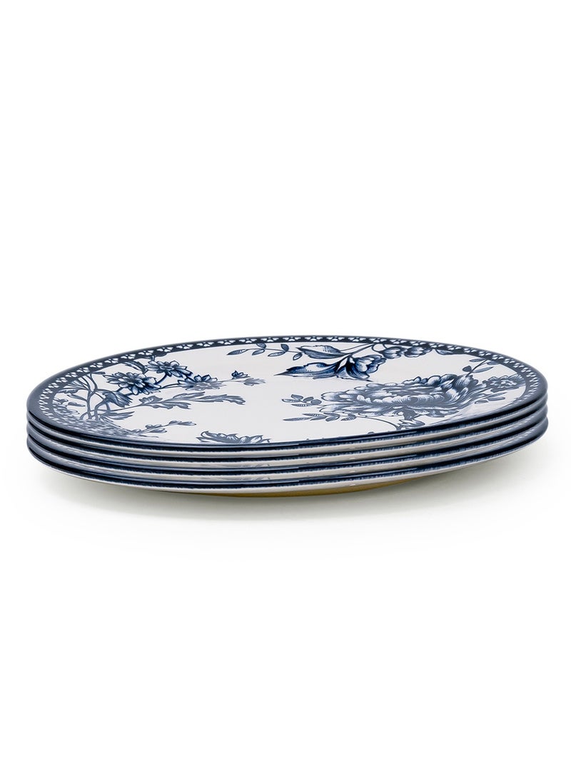 Claytan Rhapsody 8-Inch Dark Blue Floral Pattern Ceramic Salad Plate, White (set of 4) - Image 1