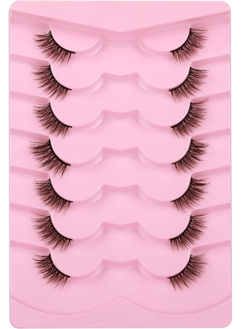 VIUAUAX رموش اصطناعية رموش طبيعية ذات مظهر طبيعي نصف رموش عين قطة نصف رموش رموش منكو زغبية رقيقة متقاطعة متعددة الطبقات رموش مزيفة 7 أزواج - Image 2