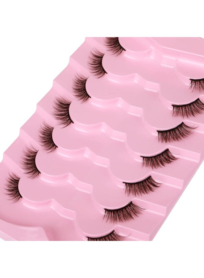 VIUAUAX رموش اصطناعية رموش طبيعية ذات مظهر طبيعي نصف رموش عين قطة نصف رموش رموش منكو زغبية رقيقة متقاطعة متعددة الطبقات رموش مزيفة 7 أزواج - Image 4