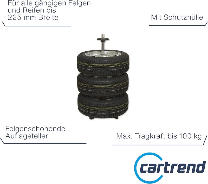 CARTREND 7730056 Wheel rim stand with protective tire cover, for tire distance of up to 225 mm - Image 1