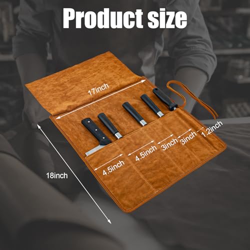 Baizoy Knife Roll Bag Genuine Leather,Chefs Professional 5 Knives and Cookware,Perfect for The Traveling Chef,Travel Tool Roll Pouch,No Tools Included - Image 2