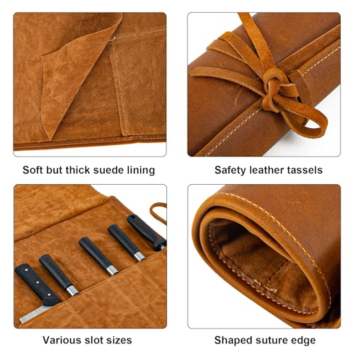 Baizoy Knife Roll Bag Genuine Leather,Chefs Professional 5 Knives and Cookware,Perfect for The Traveling Chef,Travel Tool Roll Pouch,No Tools Included - Image 3