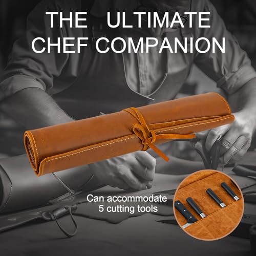 Baizoy Knife Roll Bag Genuine Leather,Chefs Professional 5 Knives and Cookware,Perfect for The Traveling Chef,Travel Tool Roll Pouch,No Tools Included - Image 4