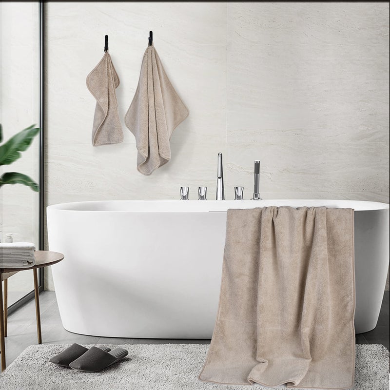 POLYTE Oversize  60 x 30 in.  Quick Dry Lint Free Microfiber Bath Towel Set  6 Piece (Beige) - Image 3