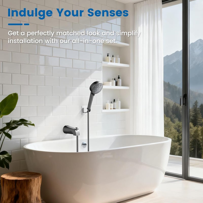 TEVIORA Bathtub Faucet with Filtered Handheld Shower Head, 6 Spray Modes from Rain to Powder, Tub Spout with Diverter, 79" Extra Long Hose, High Pressure Bath Tub Faucet with Sprayer Attachment (Matte Black) - Image 2