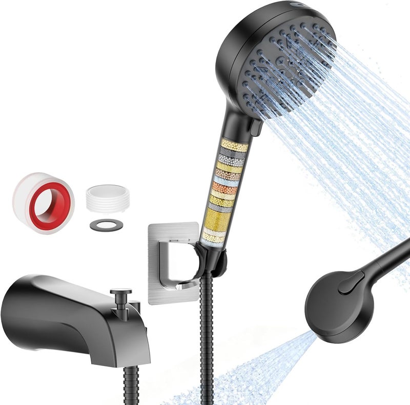 TEVIORA Bathtub Faucet with Filtered Handheld Shower Head, 6 Spray Modes from Rain to Powder, Tub Spout with Diverter, 79" Extra Long Hose, High Pressure Bath Tub Faucet with Sprayer Attachment (Matte Black) - Image 1