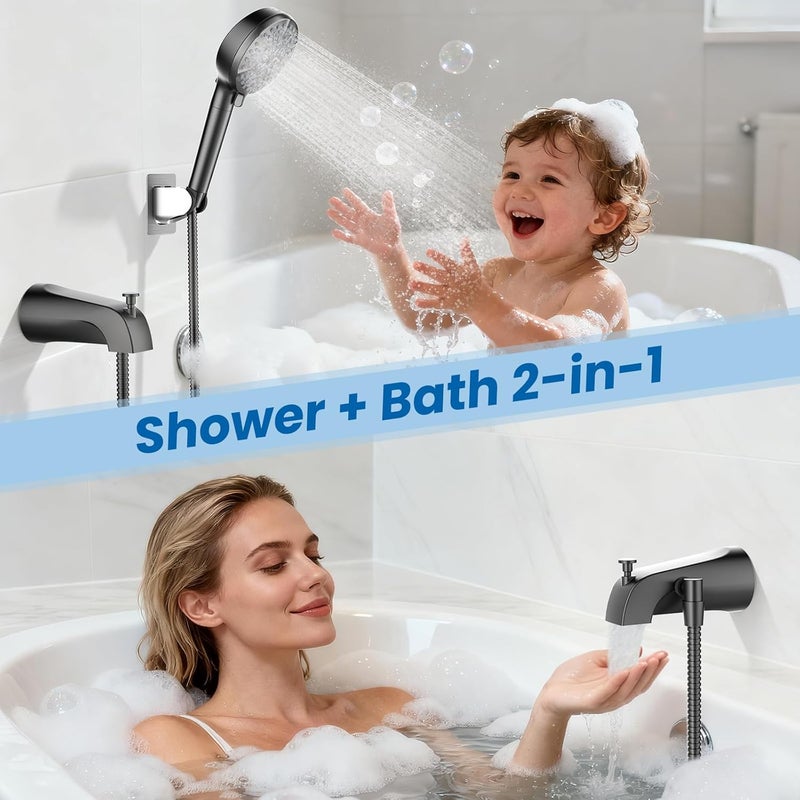 TEVIORA Bathtub Faucet with Filtered Handheld Shower Head, 6 Spray Modes from Rain to Powder, Tub Spout with Diverter, 79" Extra Long Hose, High Pressure Bath Tub Faucet with Sprayer Attachment (Matte Black) - Image 4